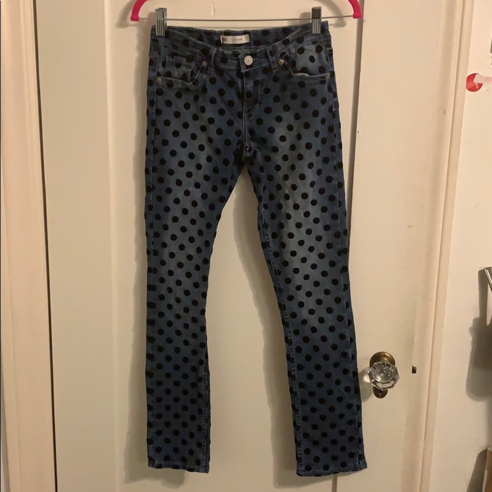 Velvet polka dot Levi jeans